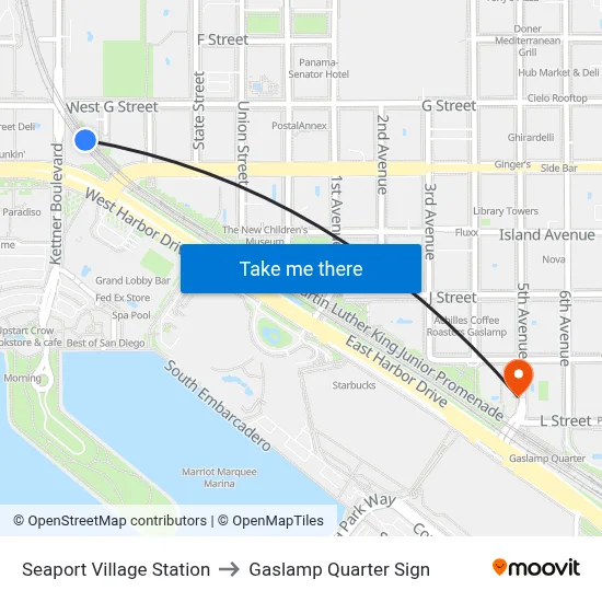 Seaport Village Station to Gaslamp Quarter Sign map