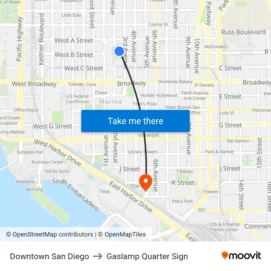 Downtown San Diego to Gaslamp Quarter Sign map