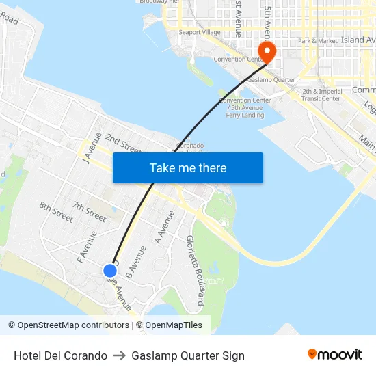 Hotel Del Corando to Gaslamp Quarter Sign map