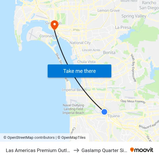 Las Americas Premium Outlets to Gaslamp Quarter Sign map