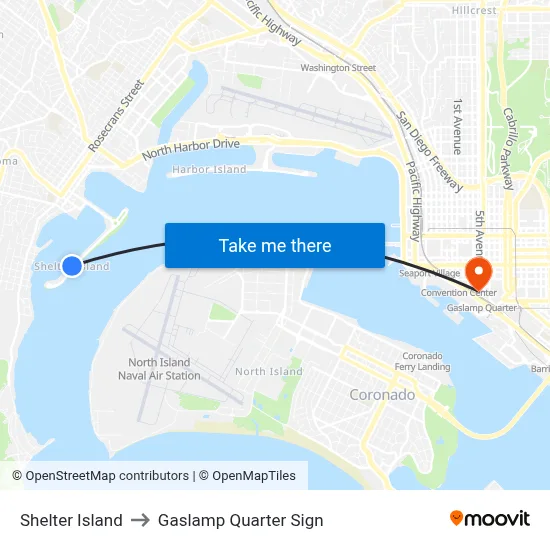 Shelter Island to Gaslamp Quarter Sign map