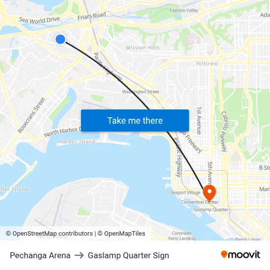 Pechanga Arena to Gaslamp Quarter Sign map