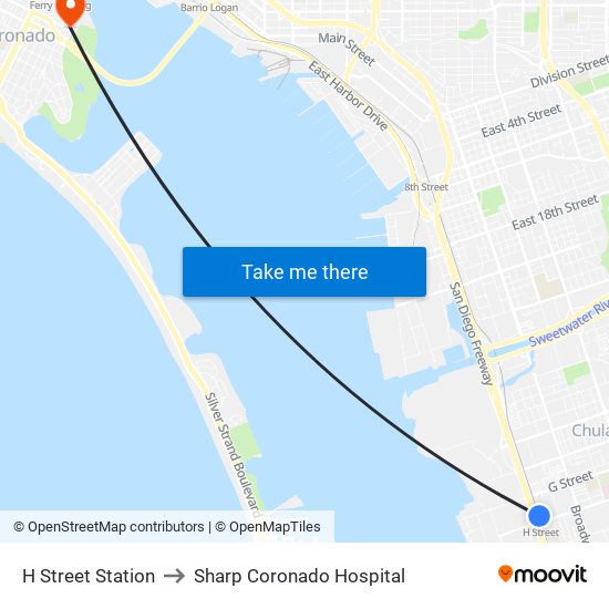 H Street Station to Sharp Coronado Hospital map