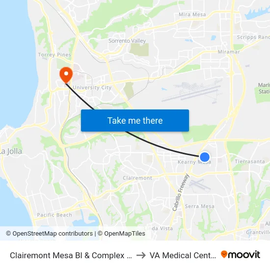 Clairemont Mesa Bl & Complex St to VA Medical Center map