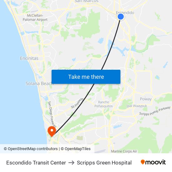 Escondido Transit Center to Scripps Green Hospital map