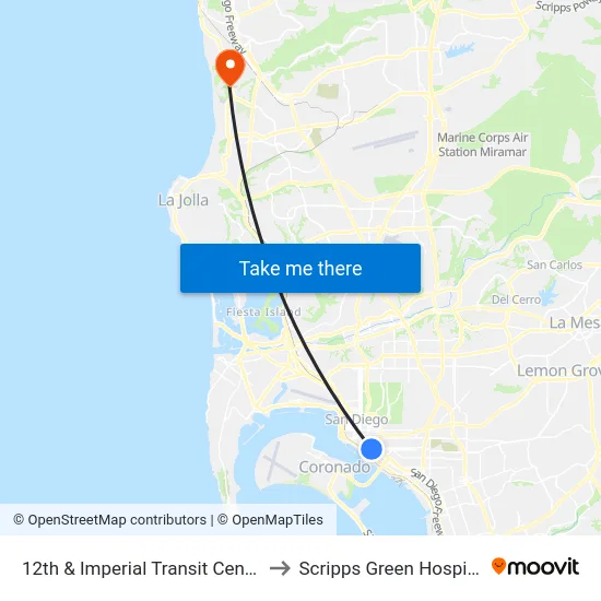 12th & Imperial Transit Center to Scripps Green Hospital map