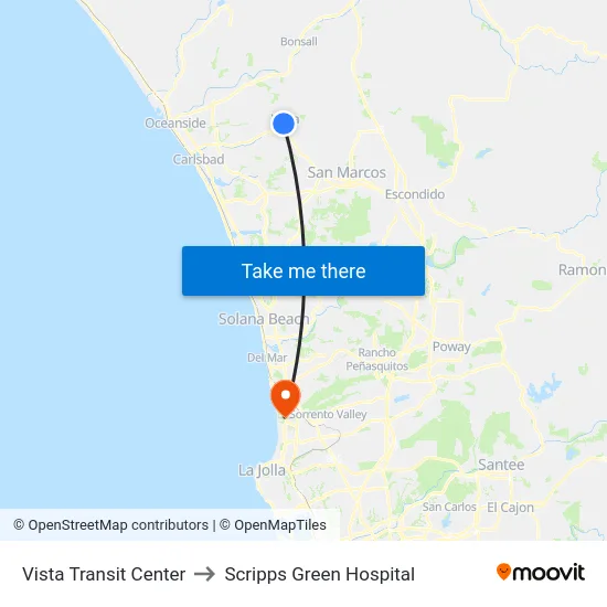 Vista Transit Center to Scripps Green Hospital map
