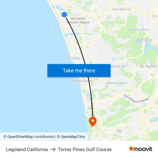 Legoland California to Torrey Pines Golf Course map