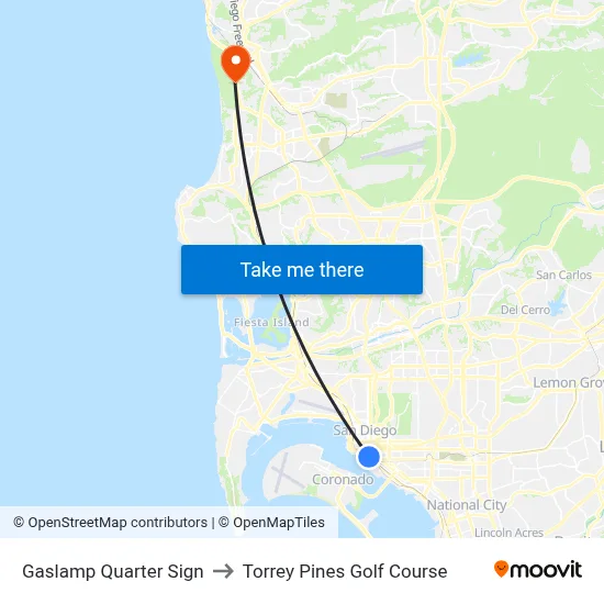Gaslamp Quarter Sign to Torrey Pines Golf Course map