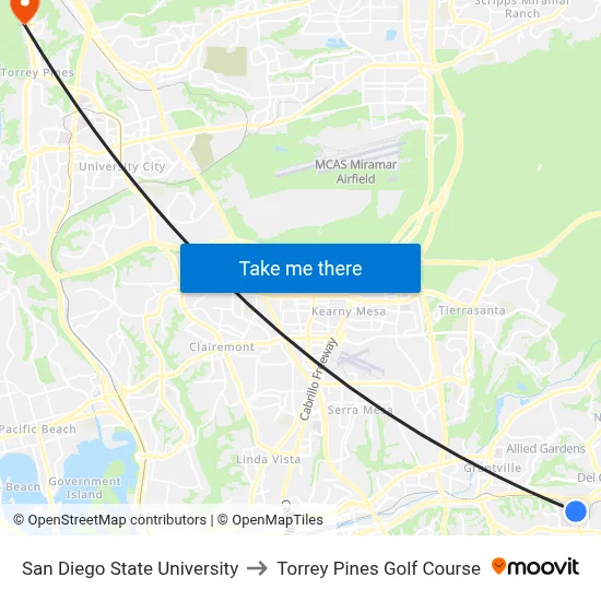 San Diego State University to Torrey Pines Golf Course map