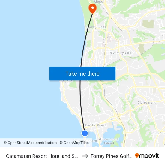Catamaran Resort Hotel and Spa San Diego to Torrey Pines Golf Course map