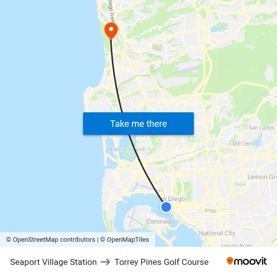 Seaport Village Station to Torrey Pines Golf Course map