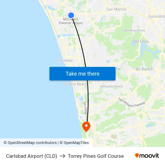 Carlsbad Airport (CLD) to Torrey Pines Golf Course map