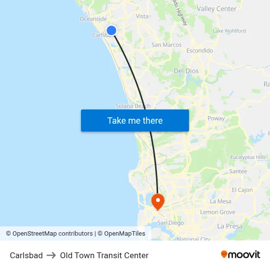 Carlsbad to Old Town Transit Center map