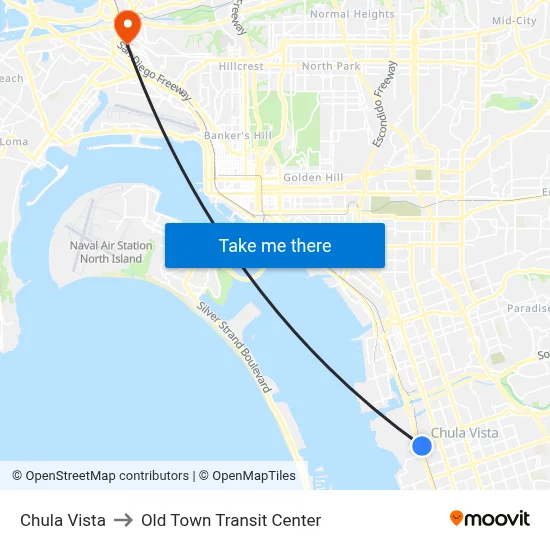 Chula Vista to Old Town Transit Center map