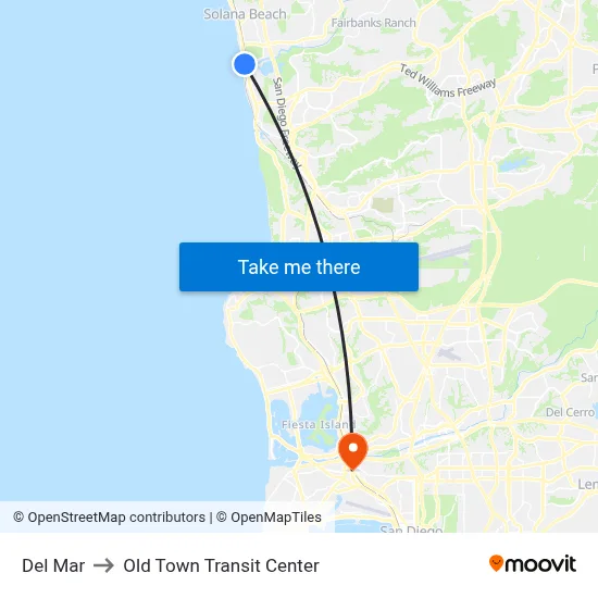 Del Mar to Old Town Transit Center map