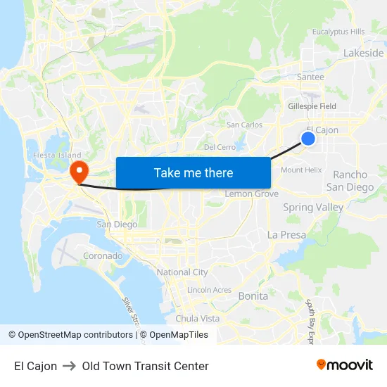 El Cajon to Old Town Transit Center map