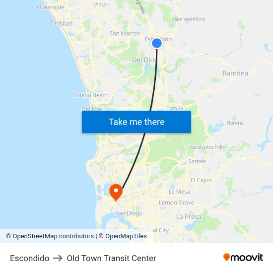 Escondido to Old Town Transit Center map