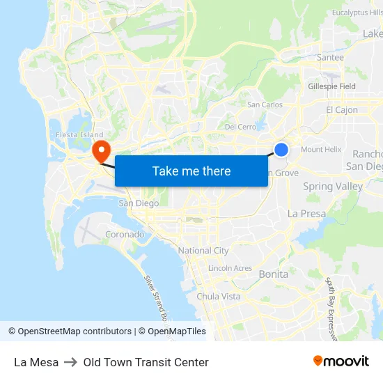 La Mesa to Old Town Transit Center map