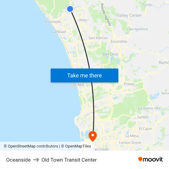 Oceanside to Old Town Transit Center map