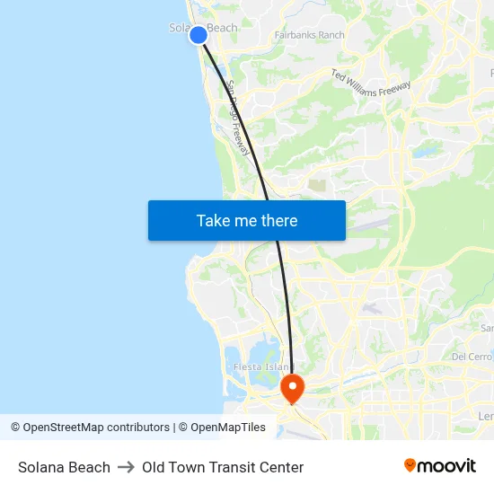 Solana Beach to Old Town Transit Center map