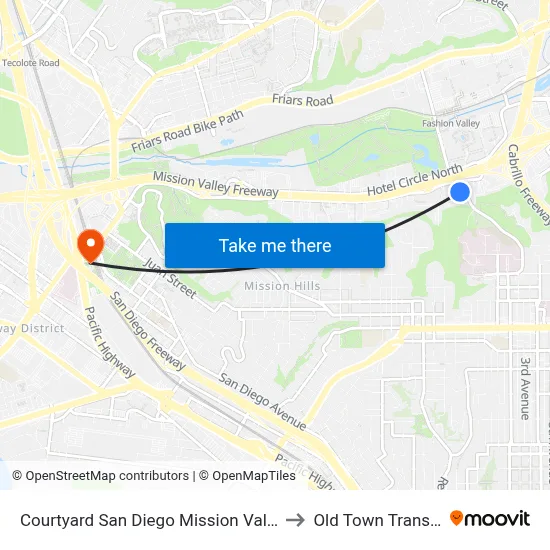 Courtyard San Diego Mission Valley/Hotel Circle to Old Town Transit Center map