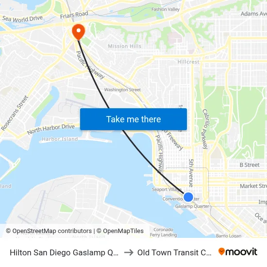 Hilton San Diego Gaslamp Quarter to Old Town Transit Center map