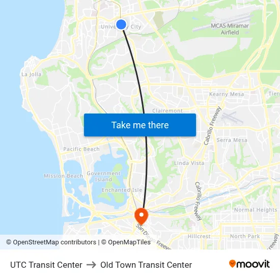 UTC Transit Center to Old Town Transit Center map