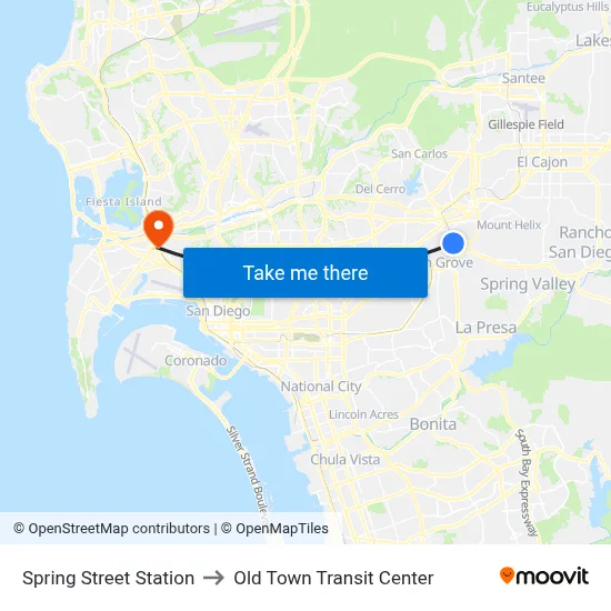 Spring Street Station to Old Town Transit Center map