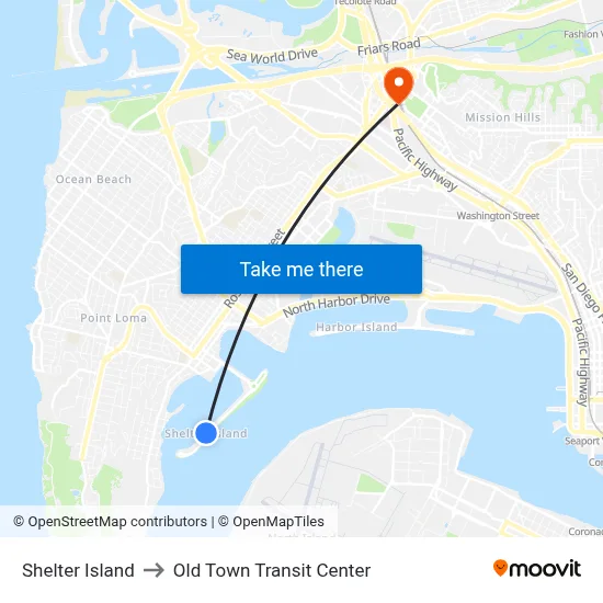 Shelter Island to Old Town Transit Center map