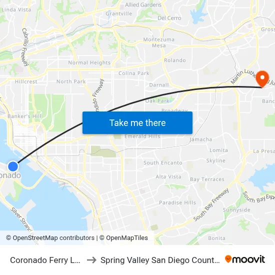 Coronado Ferry Landing to Spring Valley San Diego County CA USA map