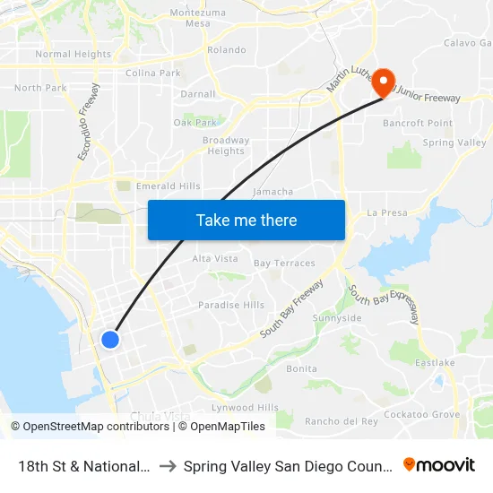 18th St & National City Bl to Spring Valley San Diego County CA USA map