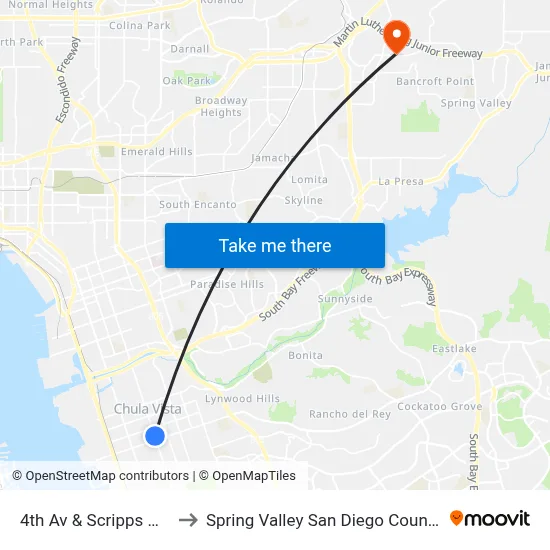 4th Av & Scripps Hospital to Spring Valley San Diego County CA USA map