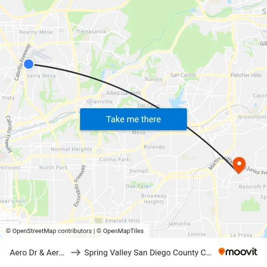 Aero Dr & Aero Ct to Spring Valley San Diego County CA USA map