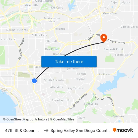 47th St & Ocean View Bl to Spring Valley San Diego County CA USA map