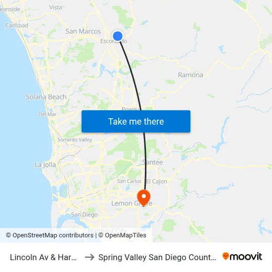 Lincoln Av & Harding St to Spring Valley San Diego County CA USA map