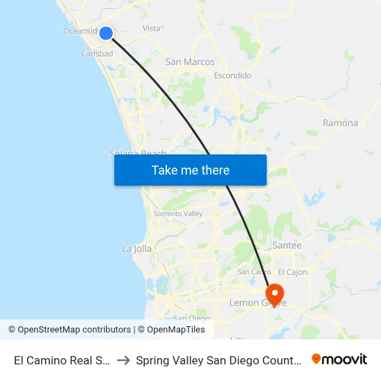El Camino Real Station to Spring Valley San Diego County CA USA map