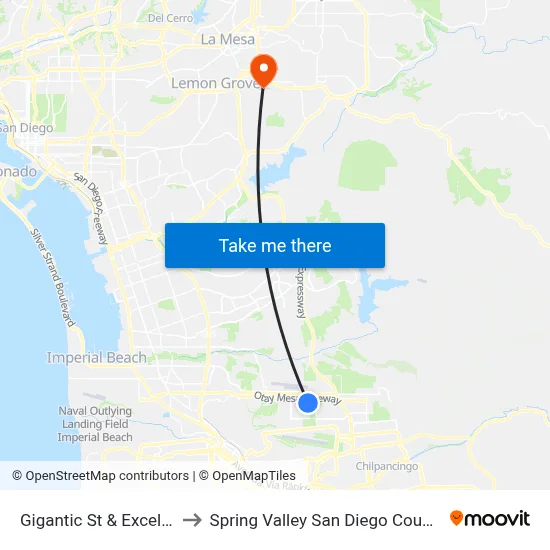 Gigantic St & Excellante St to Spring Valley San Diego County CA USA map