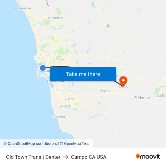 Old Town Transit Center to Campo CA USA map