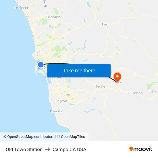 Old Town Station to Campo CA USA map