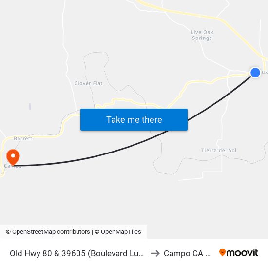 Old Hwy 80 & 39605 (Boulevard Lumber) to Campo CA USA map