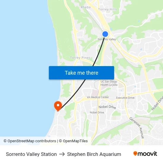 Sorrento Valley Station to Stephen Birch Aquarium map