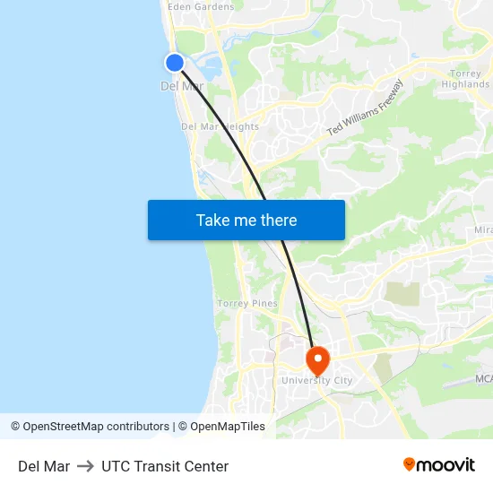 Del Mar to UTC Transit Center map