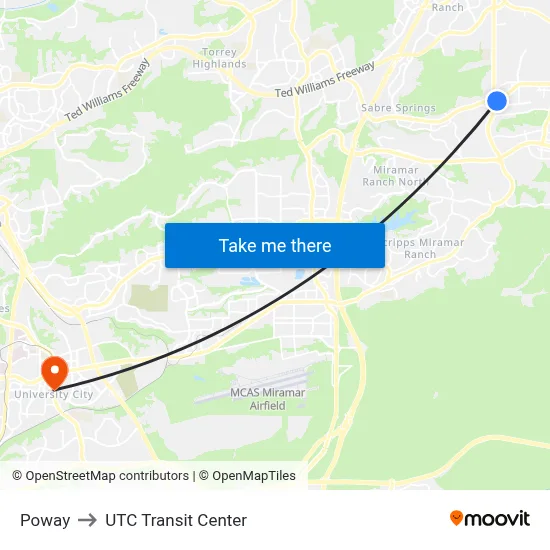 Poway to UTC Transit Center map