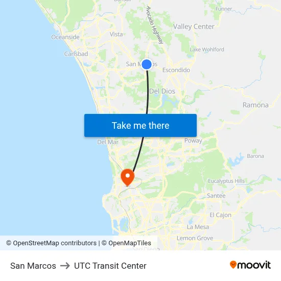 San Marcos to UTC Transit Center map