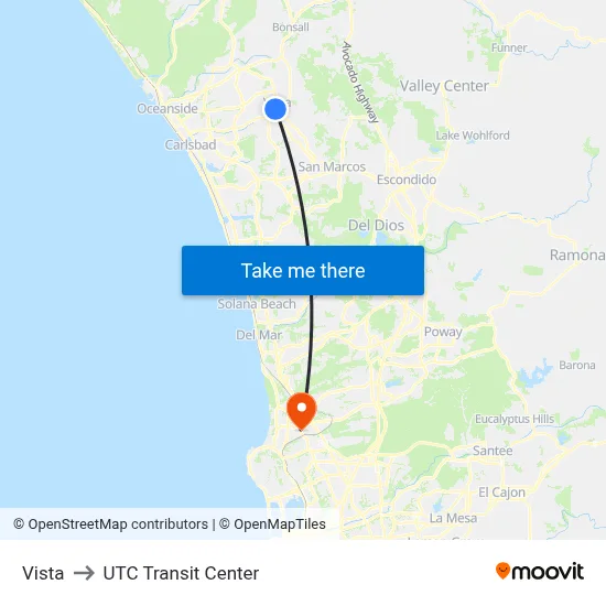 Vista to UTC Transit Center map