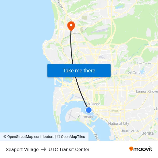 Seaport Village to UTC Transit Center map