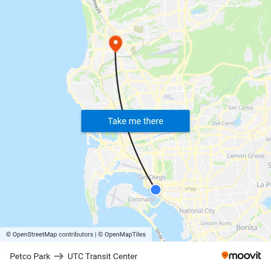 Petco Park to UTC Transit Center map