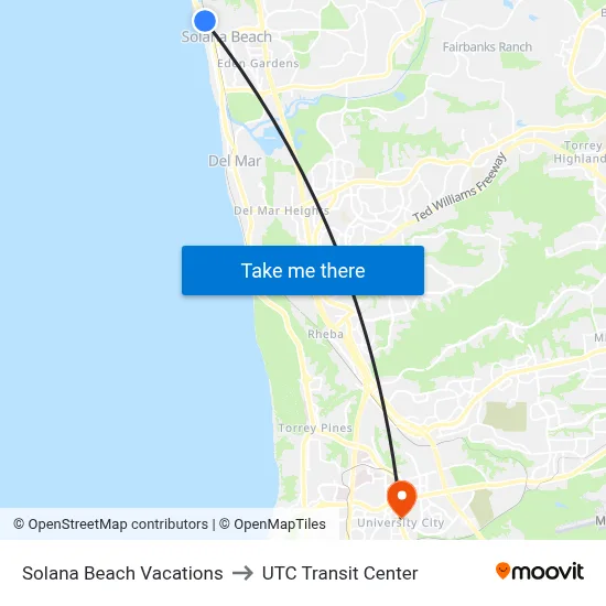 Solana Beach Vacations to UTC Transit Center map
