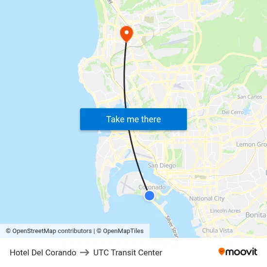 Hotel Del Corando to UTC Transit Center map